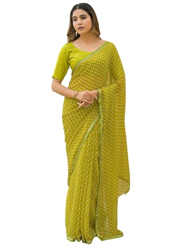 Image of SIRIL Women's Chiffon Printed Saree with Unstitched Blouse Piece