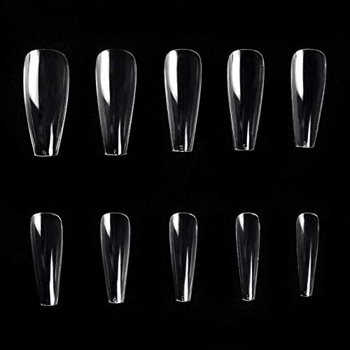 KADS 500pcs False Trapezoid Nail Tips Press on Nails Fake Nails Full Cover Acrylic Nails False Nail Tips 10 Sizes (Trapezoid, Transparent)