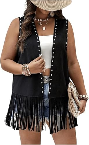 Womens Sleeveless Fringe Vest 70s Hippie Open Front Faux Suede Vest Tops Cowgirl Western Jacket Cardigan2
