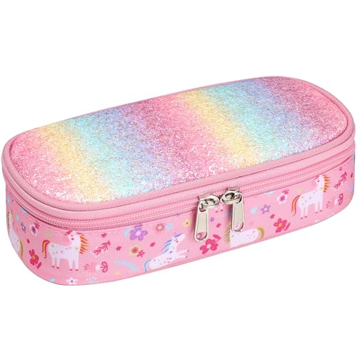 Bagseri Pencil Case for Girls - Cute Pencil Case for Kids Large Capacity Pencil Pouch Organizer Multi-Slot Pencil Bag for School Pen Case Only (Glitter Pink Unicorns)