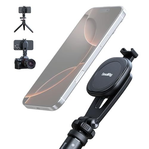 SMALLRIG AC-10 Magnetic Attachable Phone Clamp, Phone Mount with Cold Shoe Mount and 1/4'-20 Threaded Hole, for iPhone 17/16 / 15/14 / 13/12 Series, 90° Tilt for Recording, Live Streaming-5283