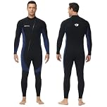 Owntop Mens Wetsuit 3mm - Front Zip Full Diving Suits, Stretch Pro Neoprene Wet Suit Thermal Full Length Dive Skin for Surfing Snorkeling, Men Blue L