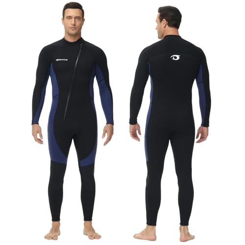 Owntop Herren Neoprenanzug 3/2mm - Vorderer Reißverschluss Voll Tauchanzüge, Stretch Pro Neopren-Nassanzug Thermische Volle Länge Tauchhaut zum Surfen Schnorcheln, Herren Blau XXL