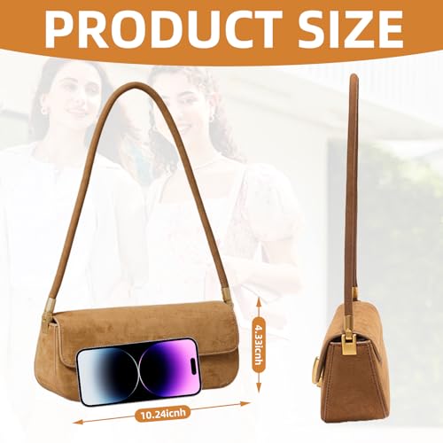 Shoulder Bag with Lock Buckle, Medium Size,Shoulder Bag Underarm Purse (Suede Brown)3