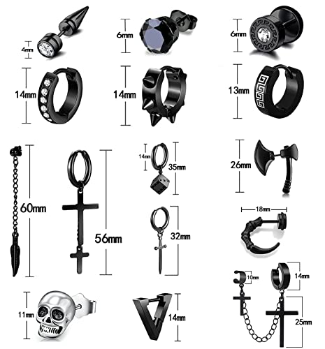 15 Pairs Of Mens Earrings With Unique Designs Made Of Surgical Stainless Steel Variety Of Styles Such As Hoops Earrings, Studs, Cross Earrings Fashion Huggie Mens Earrings For Party Birthday Prom Christmas #TOP1
