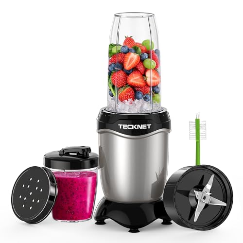 Image of TECKNET 600W Powerful Personal Blender Smoothie Maker - 25,000 RPM Extractor Corded Juicer Blends Fruits, Vegetables, Nuts, Ice for Smoothies & Juices, with 500ml Portable Cups, 150ml Grinding Cup