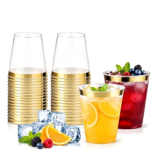 SilverChry 30 Bicchieri Plastica Rigida 270 ml (Oro 270ml)