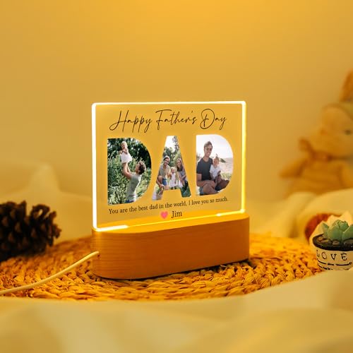 Image of Personalized Father's Day LED Lamp, Custom Dad Photo Collage Acrylic Night Light (Design 5)