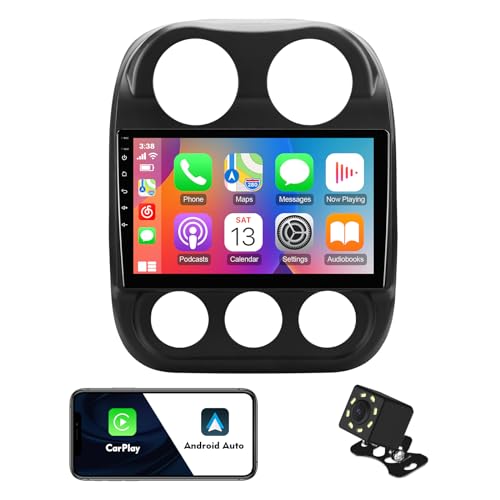 2+32 10.1 inches Android 10 Double Din Car Stereo for Jeep Compass/Patriot 2010-2016 IPS Touchscreen Screen Car Radio with Carplay & Android Auto Support Backup Camera GPS FM Navi BT