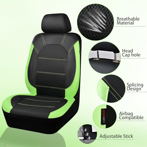 Image of CAR PASS Luminous Green Leather seat Covers Universal Sport car seat Cover, 5mm Composite Sponge Inside, Airbag Compatible fits Most Cars, SUVs,Trucks,Vans (Full Set,Black with Green)