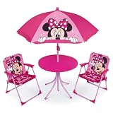 CARTOON Set Giardino Bambini Minnie Disney con 2 Sedie Tavolino e Ombrellone Tavolo Mare Pieghevole Rosa Bowtastic Sedie 35x38x52 cm Portata 30 kg Età 3+