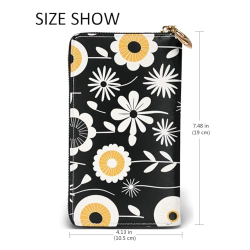 Leather Wallet for Women Men Bifold Wallet Ultra Slim Credit Card Holder Simple Strokes of Flowers Ladies Clutch Purse2