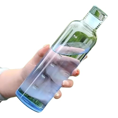 - Glass Borosilicate Water Bottles, H2O Fridge Water Bottle With Cap, Leak Proof & Airtight Lid, Water Bottle For Office, School, College - 500ML Bottles With Time Marker (Blue 500ML)