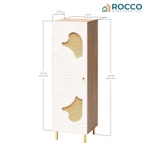 Image of Rocco Exotica Premium Shoe Cabinet | Engineered Wood Shoe Rack with Rattan Design and Soft Close Doors| Store Books, Crockery, Files or Shoes | Scratch Resistant Matte Finish (12 Pair)