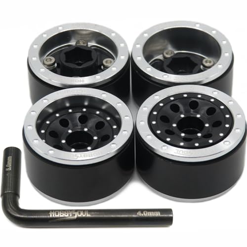 HOBBYSOUL Adjustable Offset 1.0 Beadlock Wheels Silver Black, Heavy 1.0 rc Wheels 21g/Rim for 1/18 Traxxas TRX4M Axial SCX24 90081 & Other 1/24 1/18 RC Crawler Truck, (4-Pack)