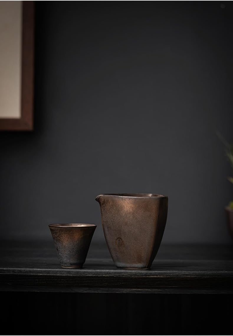 Triangular Fairness Cup, Handmade, Rough Clay, Gold-Gilded Tea Strainer, Retro Tea Sea-style1