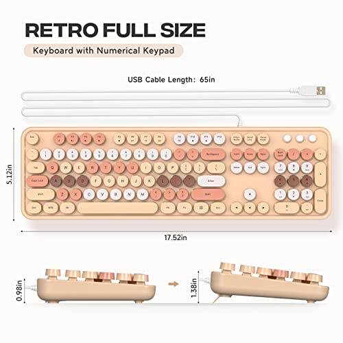 Image of Atelus Computer Wired Keyboard, Plug Play USB Full-Size Keyboard with Large Number Pad, Caps Indicators, Foldable Stands, for Windows 7 /8 /10 PC Laptop (Milk Tea Colorful)