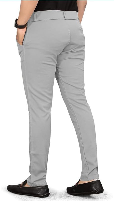Image of VIJETA Garments for Men Lycra Blend Formal Trousers ? Smart Fit Office Wear Pants with Elastic Waistband & Zip Fly