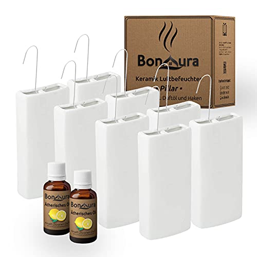 BonAura® PILLAR - Humidificador y calefactor de cerámica, 8 unidades, incluye ganchos y aceite aromático cítrico, para colgar, 8 x 350 ml Cover