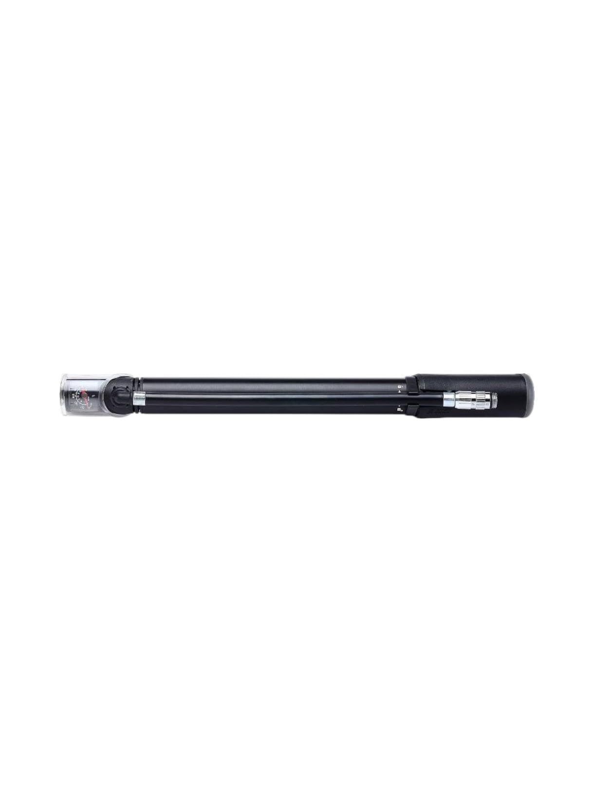 BBB Cycling Pompe Mini Traveller avec Manomètre | Combinaison de Pompe à Pied pour Pneus avec Valves Presta, Schrader et Dunlop | Pression : 115 PSI / 8 Bar | BMP-53, Noir