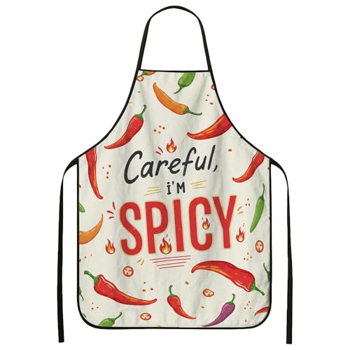 Grembiule da cucina con peperoncini piccanti, per adulti, divertente, per barbecue, giardinaggio, chef, lavoro, Rosso, 24x31 Inch