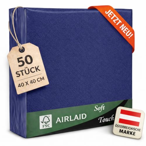 EV Airlaid Servietten - 50 Stück Marineblau (40 x 40 cm) - Hochwertige Stoffähnliche Servietten - Einfarbig - Stilvolle Tischdeko für Hochzeit Geburtstage & Feste