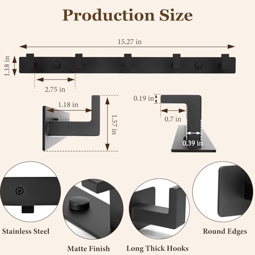 Homebros Coat Rack Wall Mount, Black Metal Coat Hanger With 5 Coat Hooks Heavy Duty Self Adhesive Bag Hat Towel Rack Hooks For Entryway Bathroom Garage Rv 2 Mount Ways thumb #4