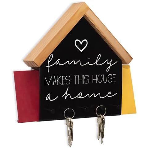 GEGUTON - Family Key Holder - Key Organizer, Wall Decoration, Creative Holder, Gift for Family, Fives Hooks, Made in Brazil, Home Sweet Home, Wooden Key Holder - Black Cover
