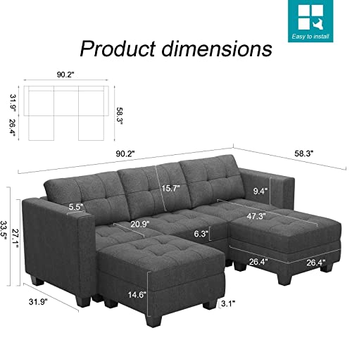 Belffin Modular Sectional Sofa Couch With Double Chaises U Shaped Sectional Sofa Modular With Storage Seat Modular Couch With Reversible Ottomans Dark Grey #TOP1