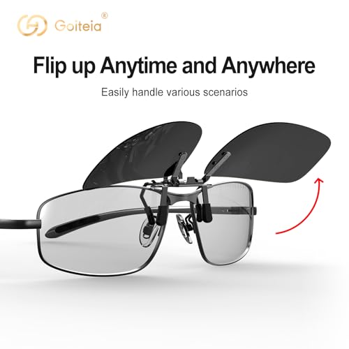 Image of Goiteia Polarized Flip up Clip on Sunglasses over Prescription Glasses for Men Women-Upgraded No Blue Glare