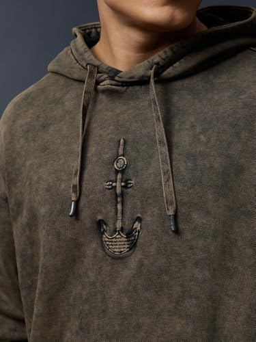 Pull à capuche de qualité supérieure brodé Popeye en coton délavé - 4