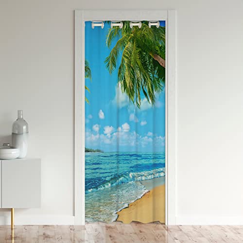 Ocean Beach Doorway Curtain Privacy Insulated Thermal Curtains for Bedroom Hawaiian Marine Palm Tree Strong Door Cover Curtain Mat Room Divider Curtain Cover Blackout Curtain 86x203cm 1 Panel