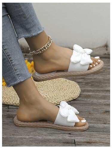 Image of GORGLITTER Women's Bow Flat Sandals Open Toe Slip On Slide Slipper Shoes | Sandals Women Comfortable, Dressy Sandal Women, Y2k Shoes, Dress Slippers for Women, Flats