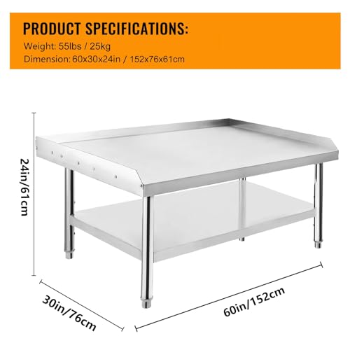 ExploreHorizon Stainless Steel 60x30x24 Inch Equipment Grill Stand Table, 660 Lbs Top & Bottom Shelf, Adjustable Legs, 2" Edge Baffle, for Hotel, Home, Commercial Restaurant Kitchen by ExploreHorizon - Image 7