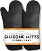 Silicone Oven Mitts with Quilted Cotton Lining - Professional Heat Resistant Kitchen Pot Holders - 1 Pair (Oven Mitts, Black - Extra long)