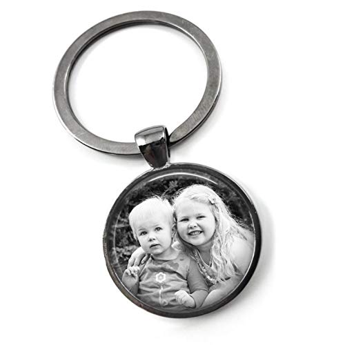 Little Gem Girl Custom Glass Dome Key Chain Personalized with Your Photo – Upload your Picture in 4 Metal Finishes (Gunmetal Keychain)