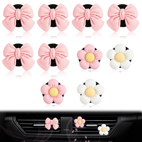 10 clips de ambientador de coche, diseño de lazo de flores, decoración para el coche, difusor de perfume de coche, aire de salida de aire, clips de ventilación, accesorios de decoración de interiores