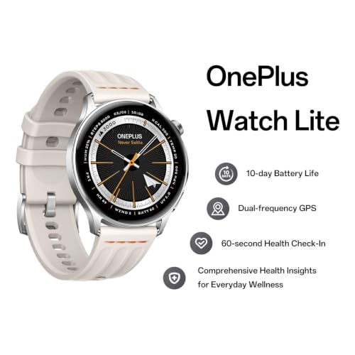 Image of OnePlus Watch Lite Smartwatch, Steel Case, Dual GPS, 10-Day Battery, Silver