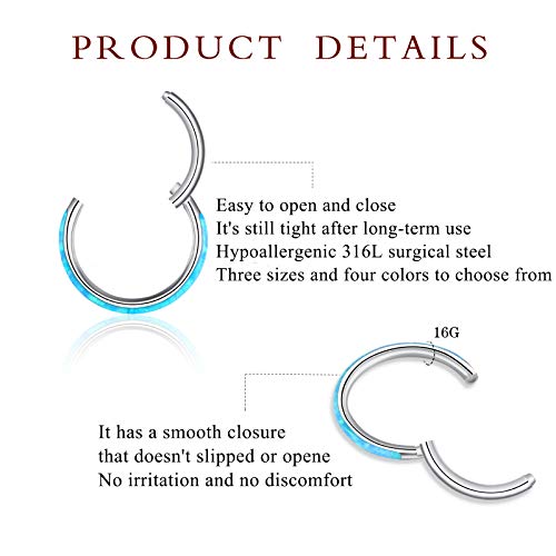 Cicimoto 16G Cz Cartilage Earring Hoop Surgical Steel Tragus Hoop Ring Helix Tragus Conch Rook Piercing Jewelry (A-Opal&Blue, 8Mm(5/16'')) #TOP4