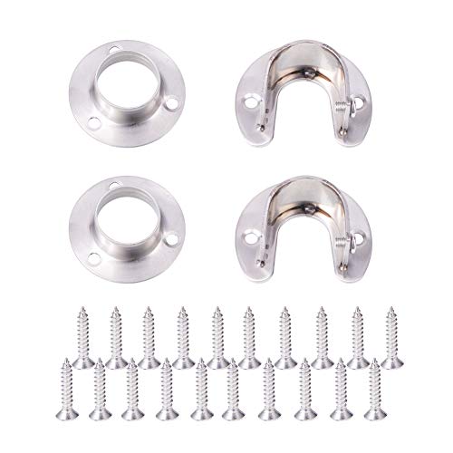 INCREWAY Rod Support 4 Pack Stainless Steel Rod Socket Closet Pole Sockets Flange Set with Screws Rod Holder Up to 125mm Diameter Easy Installation or Quick Removal Round U Shape