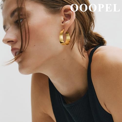 OOOPEL 10mm Wide 925 Sterling Silver Hoops Earrings for Women, 14K Real Gold Plated Hoop Earrings for Women Hypoallergenic Lightweight Oversize Big Gold Hoop Earrings Jewelry Gifts 30/40/50/60MM2