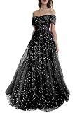 Sevintage Black Sparkle Starry Tulle Prom Dress for Teens Long Formal Evening Party Gowns US6