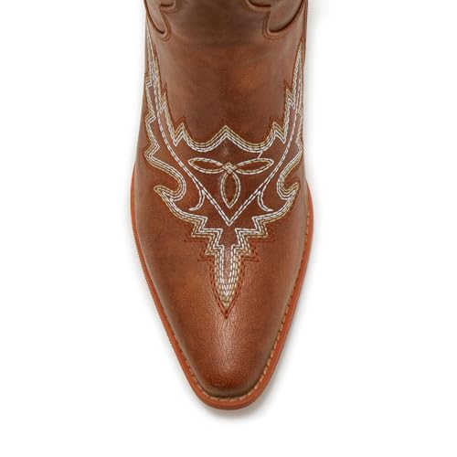 Image of Uillnoodu Wide Calf Cowboy Boots Women Knee High Tall Western Cowgirl Boots Adjustable Lace Up Plus Size Comfortable 2-Inch Heel
