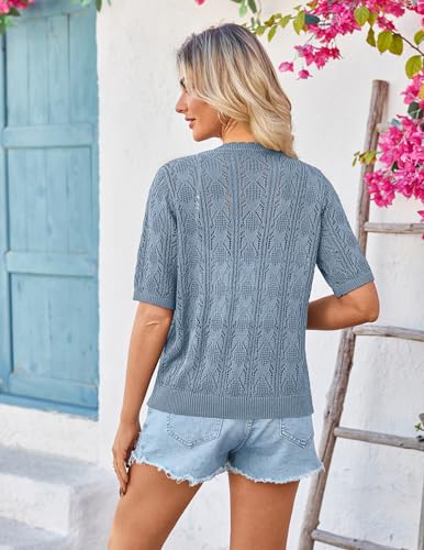Image of Yekaty Womens 2026 Short Sleeve Crochet Summer Cardigan Cropped Button Sweater Lightweight Shrug for Dress