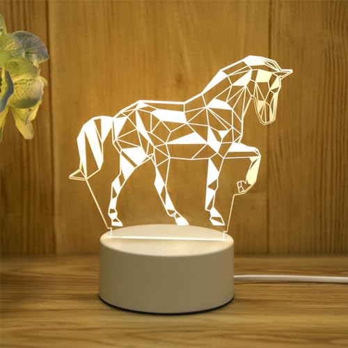 Lámpara de noche 3D LED en forma de caballo blanco miniatura 1