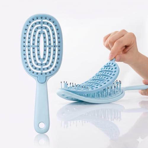 Image of Waterproof Self-Cleaning Plastic Comb Hair Detangling Brush for Curly Hair, Massage, Women's Home Use (Sky Blue)