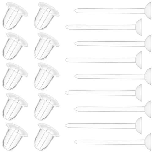 Clear Earrings Set, 3mm Plastic Earrings with Plastic Earring Backs for Sensitive Ears, Clear Piercing Retainers Set, Tragus Piercing Jewelry, Earring Backs and Blank Pins Stud (100Pcs)