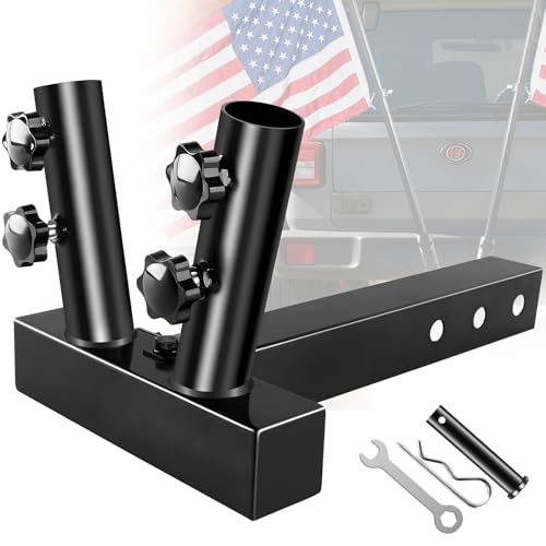 Remiawy Hitch Flag Pole Holder Dual Flag Pole Mount Kit Heavy Duty Metal Mount Flagpole Universal for Standard 2 inch Hitch Receivers Compatible with Truck Trailer Jeep Pickup Camper SUV Cars