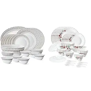 Classic Opalware Dinner Set, 27-Pieces, White+Larah by Borosil Ayana Silk Series Opalware Dinner Set, 35 Pieces, White