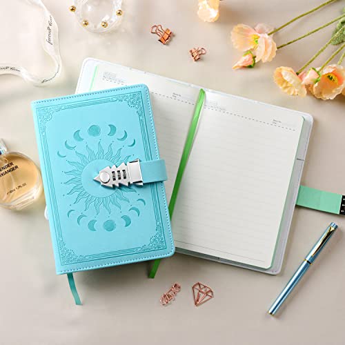 ZXHQ Tagebuch mit Schloss - A5 Notizbuch mit Stift Set, Nachfüllbares Leder Journal mit Buntem Seitenrand für Mädchen, Frauen, Männer und Jugendliche A5 Größe (21x15cm) Grasgrün